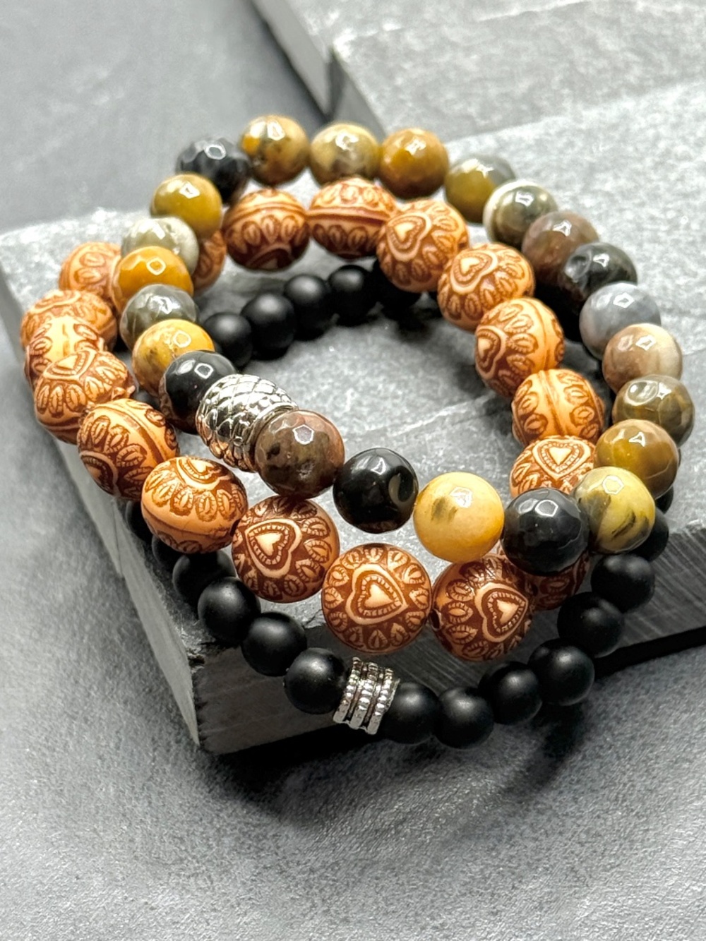 Stacked Jasper Stone Bracelet Set - Boho Earth Tone Jewelry, Handmade & Designed